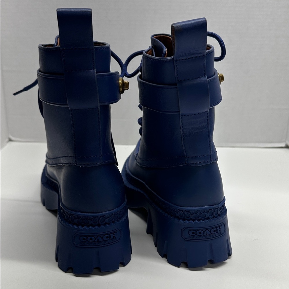 Coach Lace Up Bootie Ankle Boots Leather Rubber Sapphire Blue Womens Size 5.5 - Picture 3 of 10